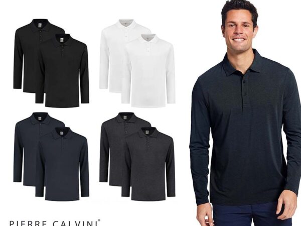 2-Pack Pierre Calvini Longsleeve Polo's - In 4 Kleuren! ...