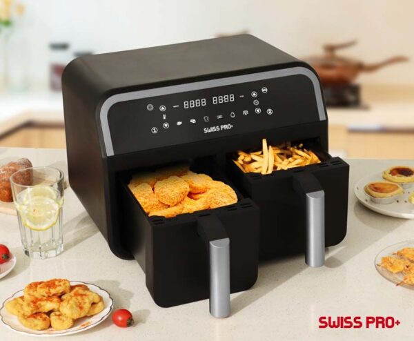Dubbele Airfryer Swiss Pro 8 Liter - Met 2 Aparte Manden! ...