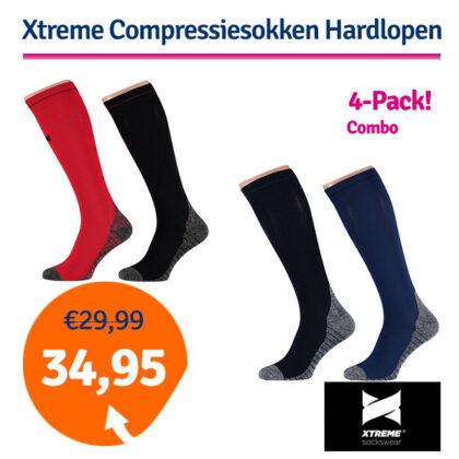 Xtreme Sockswear Hardloop Compressiesokken 4-pack Blue/Red