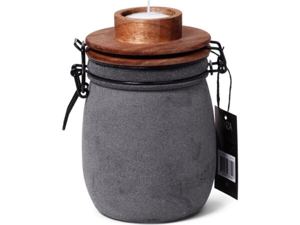 SENZA Waxinehouder Pot - Houten Deksel - Grijs