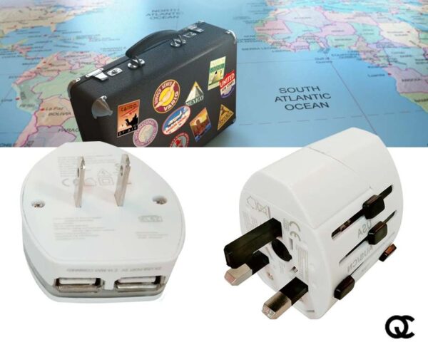 Compacte Wereld Reisstekker - Met 2 USB Poorten! ...