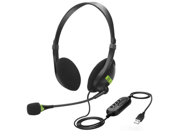 Fedec Computer Headset - Verstelbare Microfoon - Noise cancelling - Plug&Play USB Kabel - Zwart