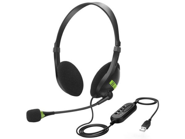 Fedec Computer Headset - Verstelbare Microfoon - Noise cancelling - Plug&Play USB Kabel - Zwart