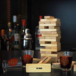 Vallende Toren Drankspel - Shotjes - 60 Houten Blokjes - Bedrukt Met Opdrachten - Incl. 4 shotglazen - Jenga - De Bezopen Toren