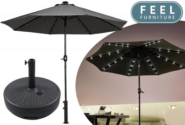 Grote led-parasol of parasolvoet nu met korting