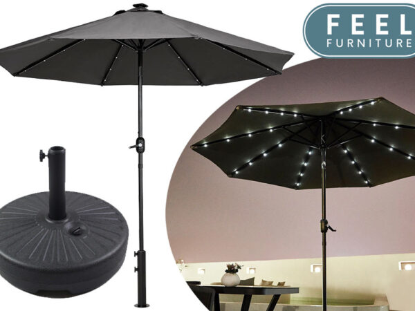 Grote led-parasol of parasolvoet nu met korting