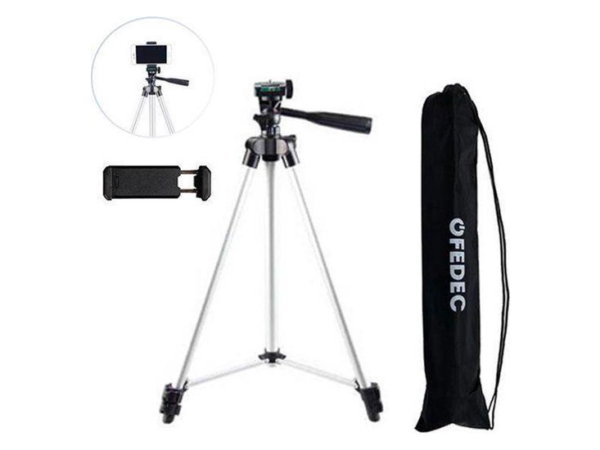 FEDEC Telefoon Tripod - Telefoonstatief - Verstelbaar tot 150 CM - Extra grip telefoonhouder - Waterpas - Opbergzak