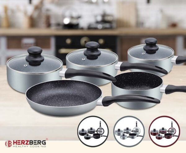 8-Delige Herzberg Marmer Anti-Stick Pannenset - Complete Set! ...