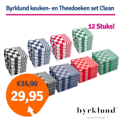Dagaanbieding Byrklund Keuken- en Theedoeken set Clean - 12 delig