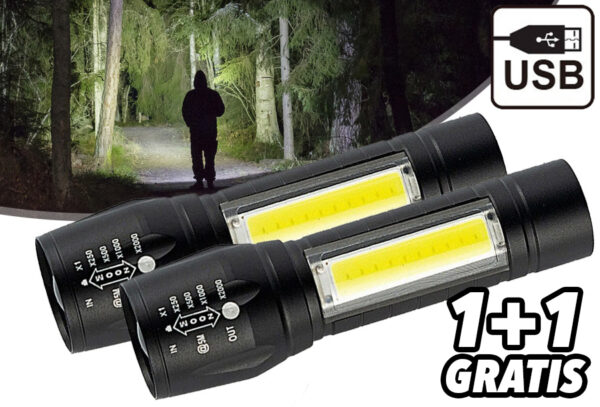 Oplaadbare militaire zaklamp - 1+1 gratis