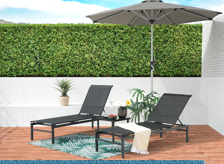 Intimo Garden Ligbeddenset - 3-delig - Verstelbaar - Zwart