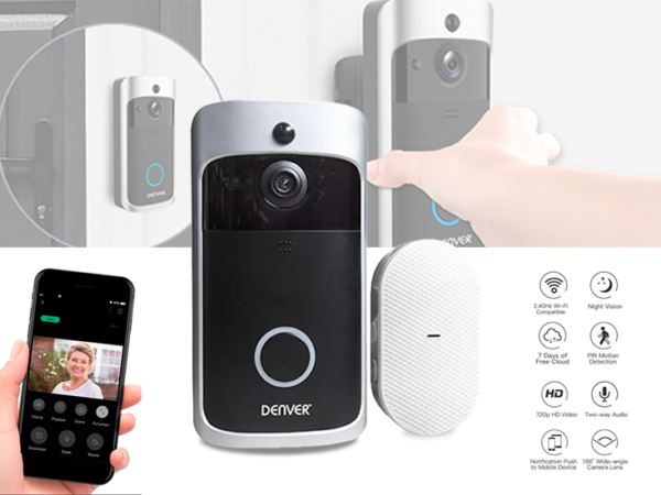 DENVER VDB-111 Deurbel met Camera - Videodeurbel - Met Wi-Fi functie / App voor Android & iOS