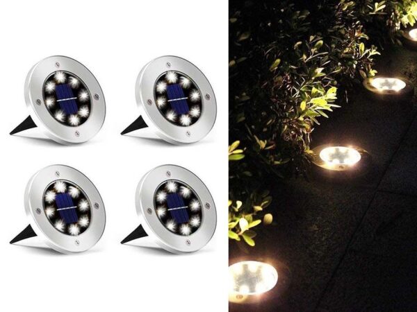 4-Pack RVS Solar Grondspots Met 8 LEDs - Geen Bedrading En Geen Gedoe! ...