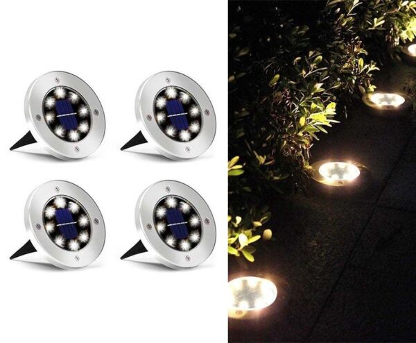 4-Pack RVS Solar Grondspots Met 8 LEDs - Geen Bedrading En Geen Gedoe! ...
