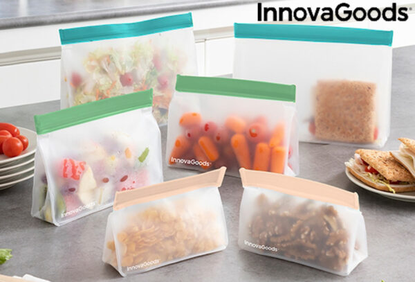 Set van 6 herbruikbare ziplock zakjes