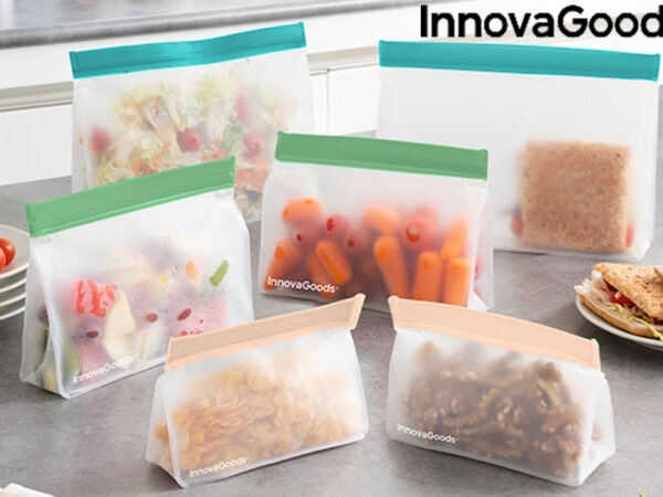 Set van 6 herbruikbare ziplock zakjes