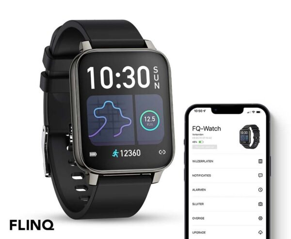 FlinQ Watch Chrono Fit Zwart - Met Smart- En Gezondheidsfuncties! ...