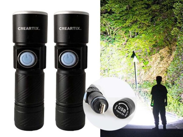 Creartix Oplaadbare USB LED Zaklamp - Vandaag 1+1 GRATIS! ...