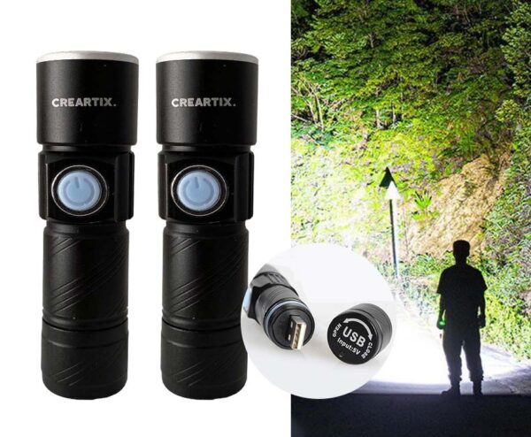 Creartix Oplaadbare USB LED Zaklamp - Vandaag 1+1 GRATIS! ...