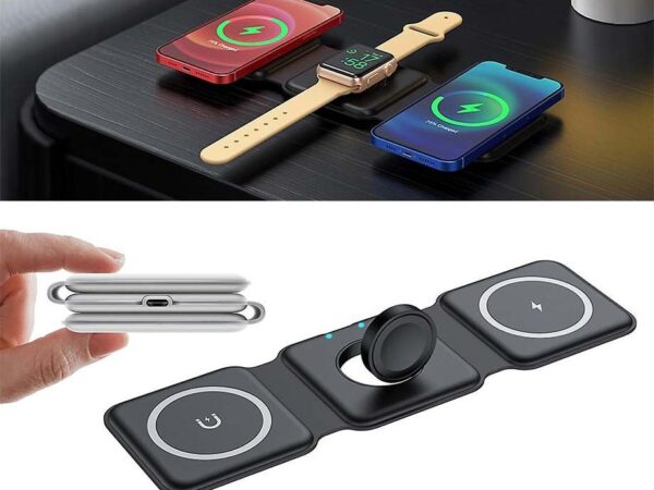 iBello Opvouwbare 3-In-1 Draadloze Lader - Voor iPhone & Android! ...