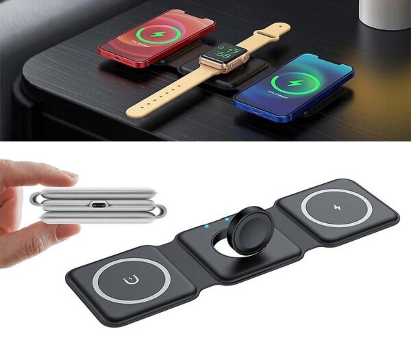 iBello Opvouwbare 3-In-1 Draadloze Lader - Voor iPhone & Android! ...
