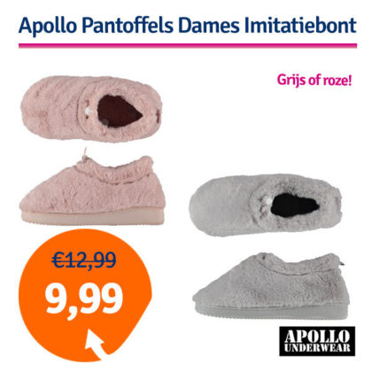 Dagaanbieding Apollo Dames Pantoffels Imitatiebont (Roze of Grijs)