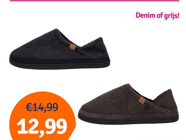 Dagaanbieding Apollo Heren Pantoffels Sneakers Vilt (Denim of Grijs)