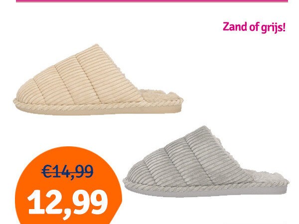 Dagaanbieding Apollo Dames Pantoffels Corduroy (Zand of Grijs)