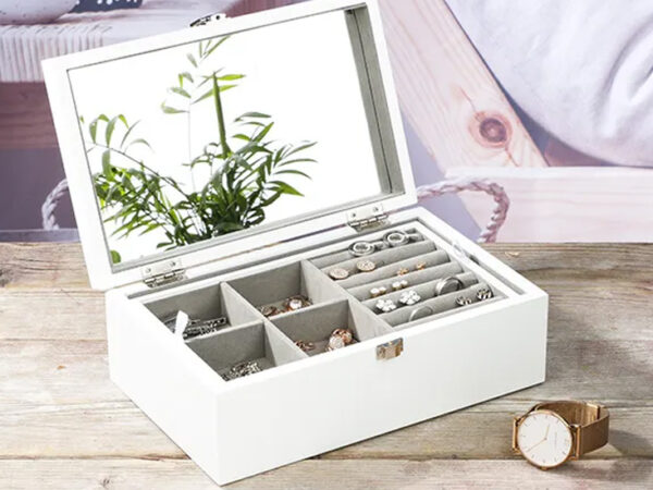 HI Houten Sieradendoos - Sieradenbox - Met spiegel - Wit