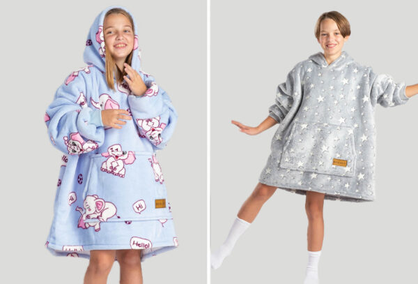 Kids fleece hoodie deken in de sale