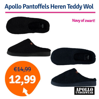 Dagaanbieding Apollo Heren Pantoffels Teddy Wol (Zwart of Navy)