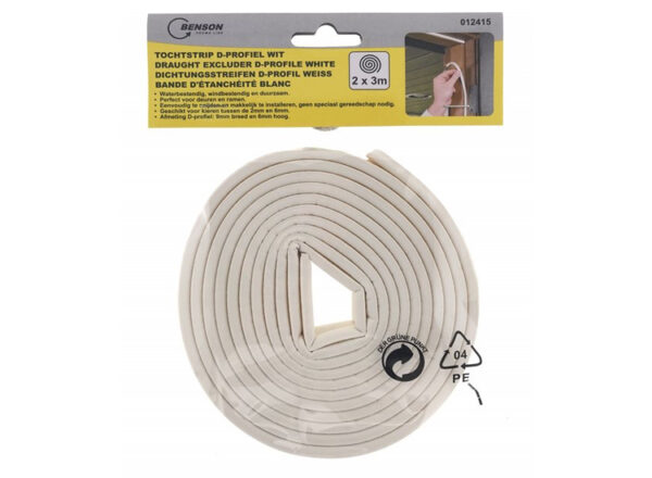Benson Tochtstrip D-Profiel 2 x 3 meter - Wit