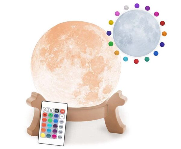 Oplaadbare Full Moon 3D Maan Lamp - Dimbaar Met 16 Kleuren! ...