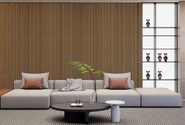Houten panelen muur in de sale