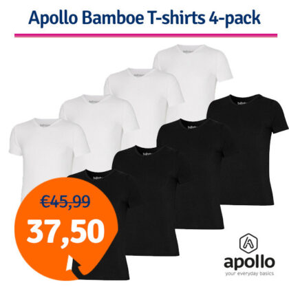 Apollo T-shirts Heren Bamboo V-neck 4-pack