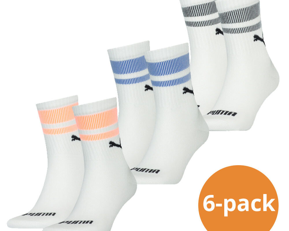 Puma Sokken Short Crew New Heritage 6-pack Wit / Oranje / Blauw / Zwart