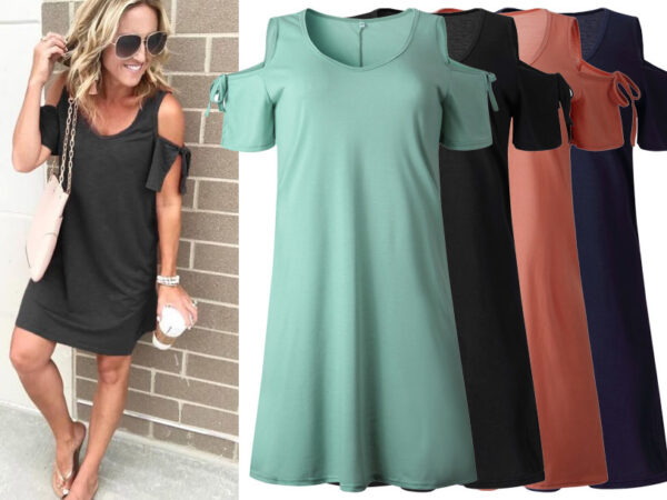 T-shirt jurk met open schouders met korting