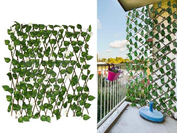 Uittrekbaar Privacyscherm Met Kunstbladeren Deluxe - Met Witte Bloemen! ...