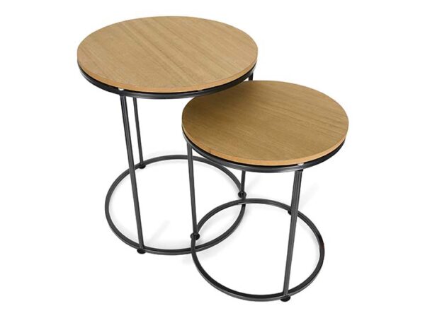 Salontafels - set van 2 ronde salontafels - bruin-zwart