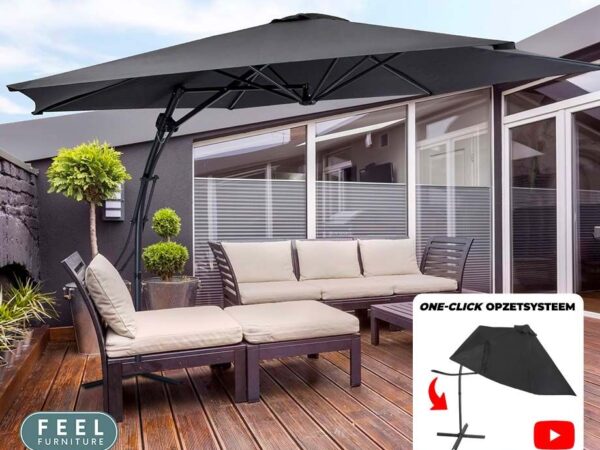 Luxe XXL Zweefparasol Antraciet 3 Meter - Met One Click Opzetsysteem! ...