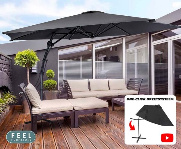 Luxe XXL Zweefparasol Antraciet 3 Meter - Met One Click Opzetsysteem! ...