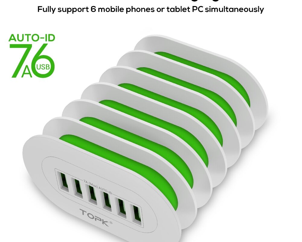 Design bureau oplader met 6 USB aansluitingen