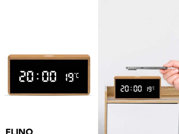 FlinQ Bamboe Wekker - Met Thermometer En Draadloze Qi Telefoonoplader! ...