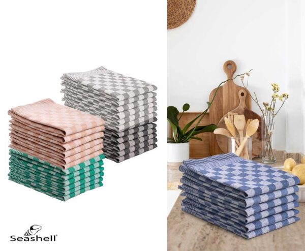 6-Pack Seashell Theedoeken Met Blokpatroon - Verkrijgbaar In 5 Kleuren! ...