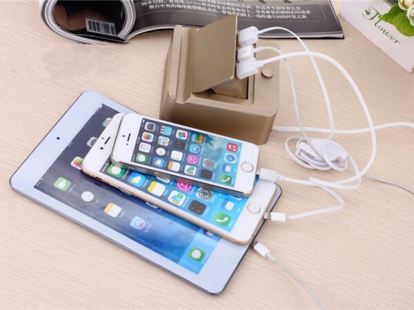 3 poorts USB Smart Button Bureau oplader en houder voor iPhone iPad Samsung