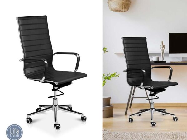 Comfortabele Design Bureaustoel Zwart - Met 100% Top-Grain Buffelleer Zitti ...