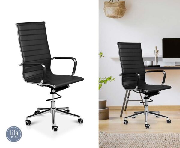 Comfortabele Design Bureaustoel Zwart - Met 100% Top-Grain Buffelleer Zitti ...