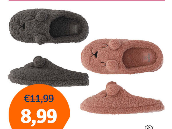 Dagaanbieding Apollo Dames Pantoffels Teddy Bear (Roze of Antraciet)