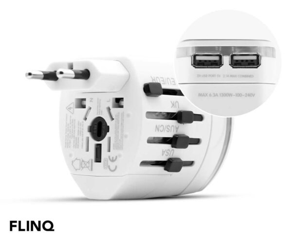 Flinq Compacte Wereld Reisstekker - Met 2 USB Poorten! ...