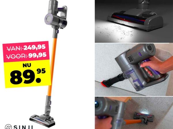 Sinji Snoerloze Steelstofzuiger - Met Krachtige Roterende Borstel! ...